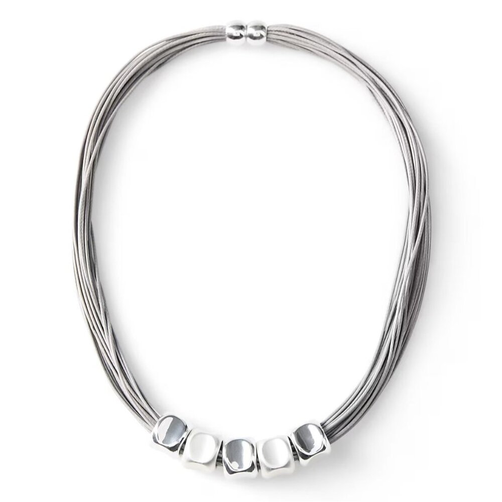 Vintage Falls Creek Silver Tone Multi Cord Necklace Magnetic Clasp 18" New